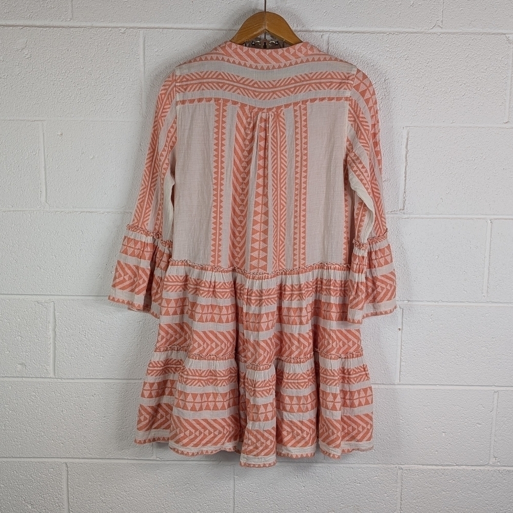 Devotion Twins Dress Womens S Orange Peach Ella Embroidered Tunic Tiered - Picture 7 of 10
